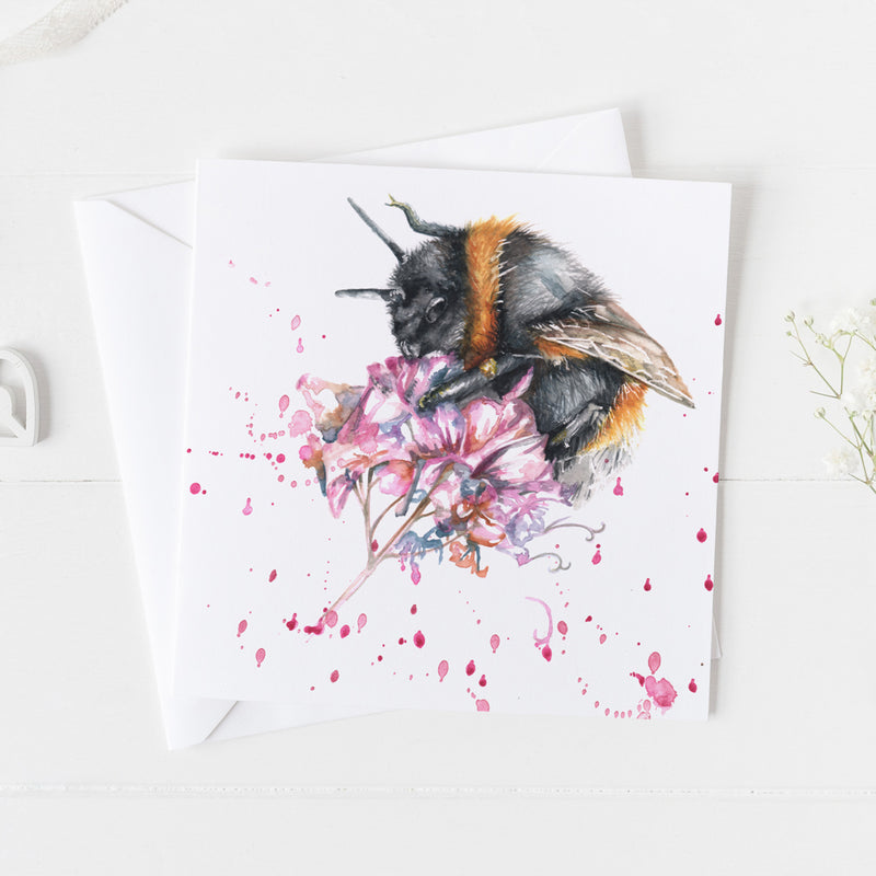 Bumble Bee on Heather Watercolour Card