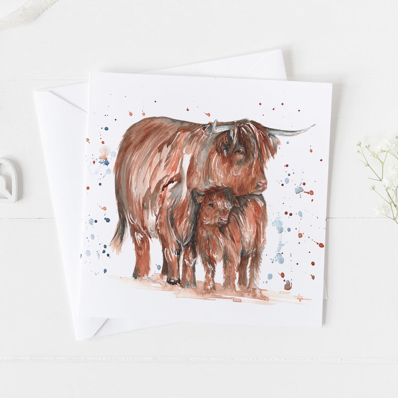 Highland Cow and Calf Card